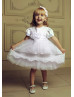 Short Sleeves Ivory Satin Lace Cute Flower Girl Dress